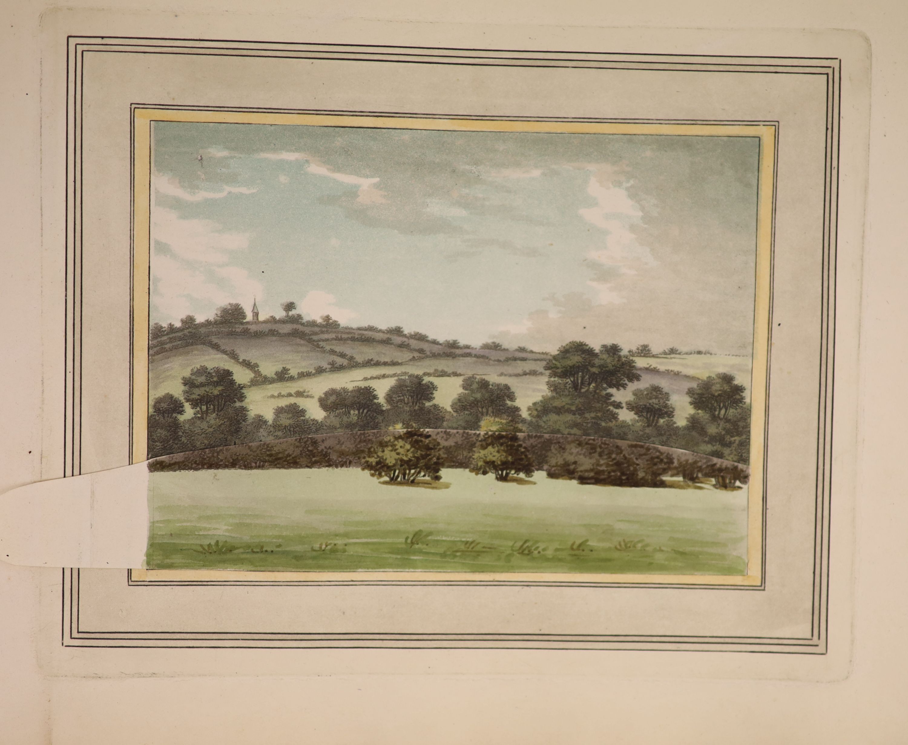 Repton, Humphry - Sketches and Hints on Landscape Gardening, oblong folio, calf gilt, with 10 hand-coloured plates with overslips, and 6 uncoloured plates, 4 with overslips, London, [1794]